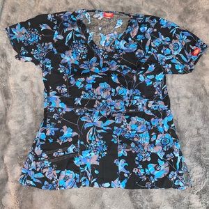 Blue Flower Print scrub top